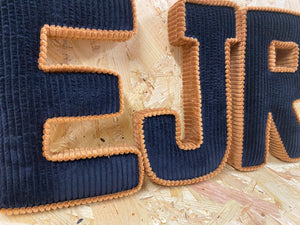 Contrasting trim corduroy letters